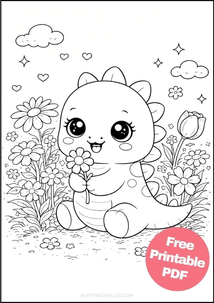 Free Printable Flower Coloring Pages for Kids Floral Coloring Book Garden Printout Sheets 20 cute dinosaur