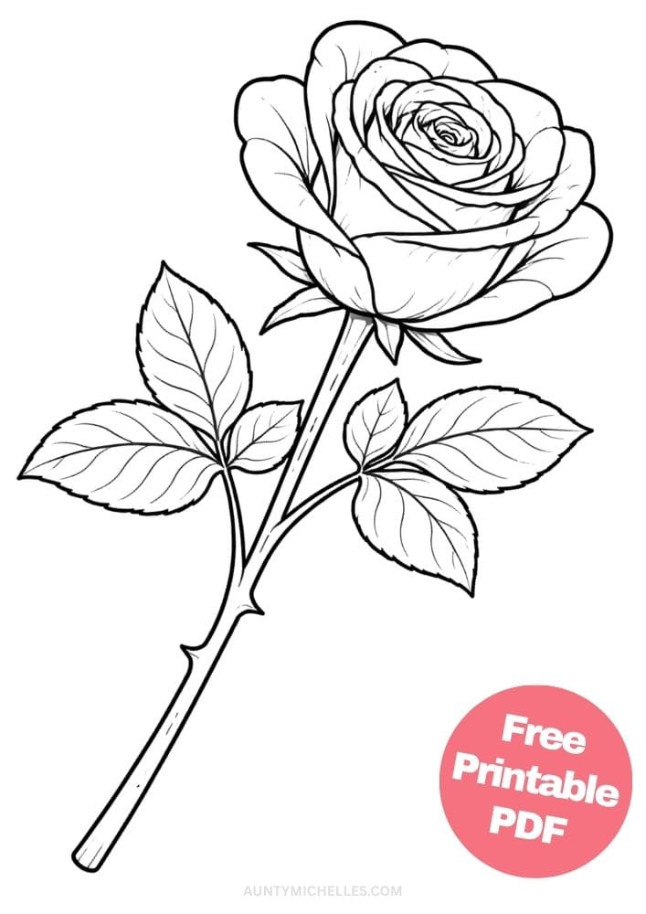Free Printable Flower Coloring Pages for Kids Floral Coloring Book Garden Printout Sheets 3 rose realistic
