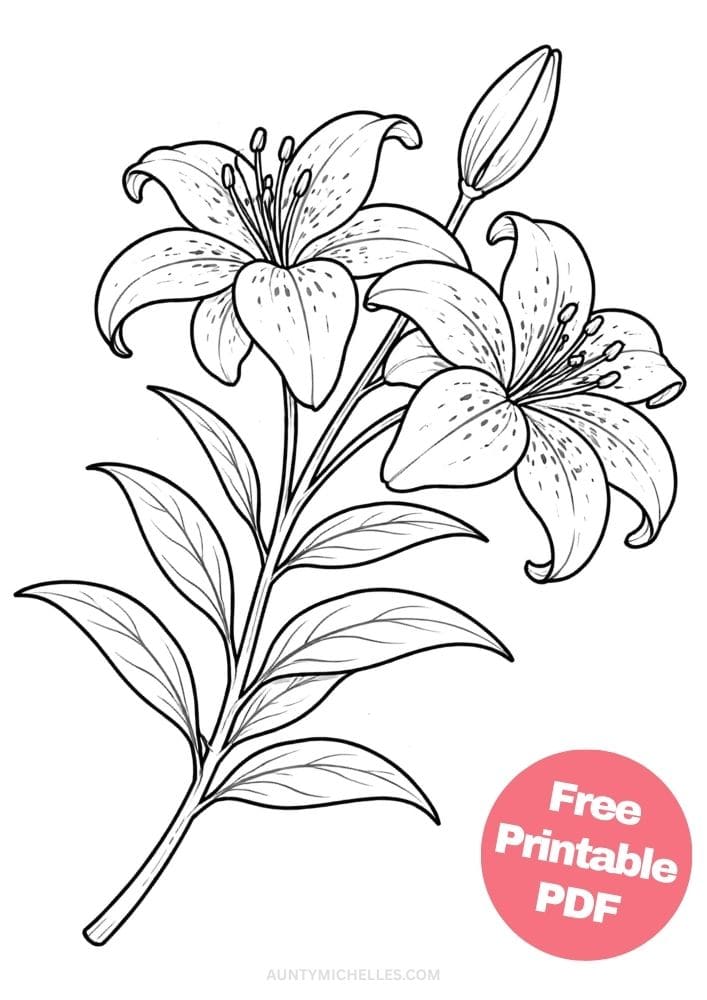 Free Printable Flower Coloring Pages for Kids Floral Coloring Book Garden Printout Sheets 7 tiger lily realistic