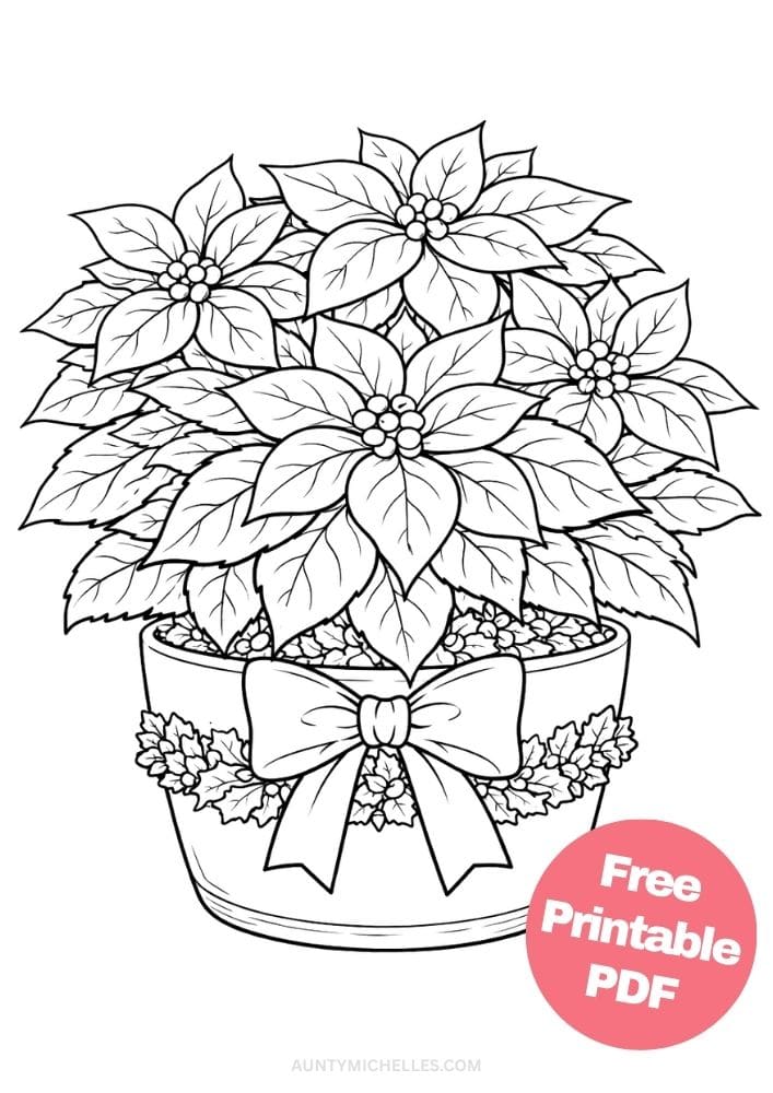 Free Printable Flower Coloring Pages for Kids Floral Coloring Book Garden Printout Sheets 8 Poinsettia bouquet christmas winter