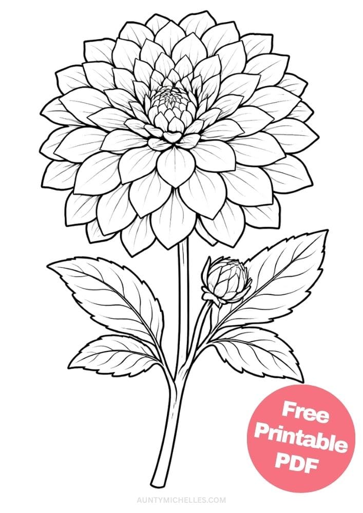 Free Printable Flower Coloring Pages for Kids Floral Coloring Book Garden Printout Sheets 9 dahlia realistic