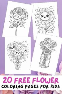 Free Printable Flower Coloring Pages for Kids, Floral Coloring Book for adults, Garden Printout Sheets, Rose, Sunflower, Peony, Lily, Daisy, Tulip, Realistic, Cartoon, Cute, Cow, Bunny, Dinosaur
