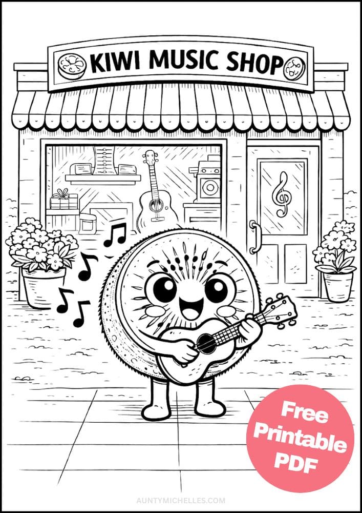 Free Printable Fruit Coloring Pages for Kids Cute Food Colouring Book Sheets Printout PDF 12 kiwi music shop