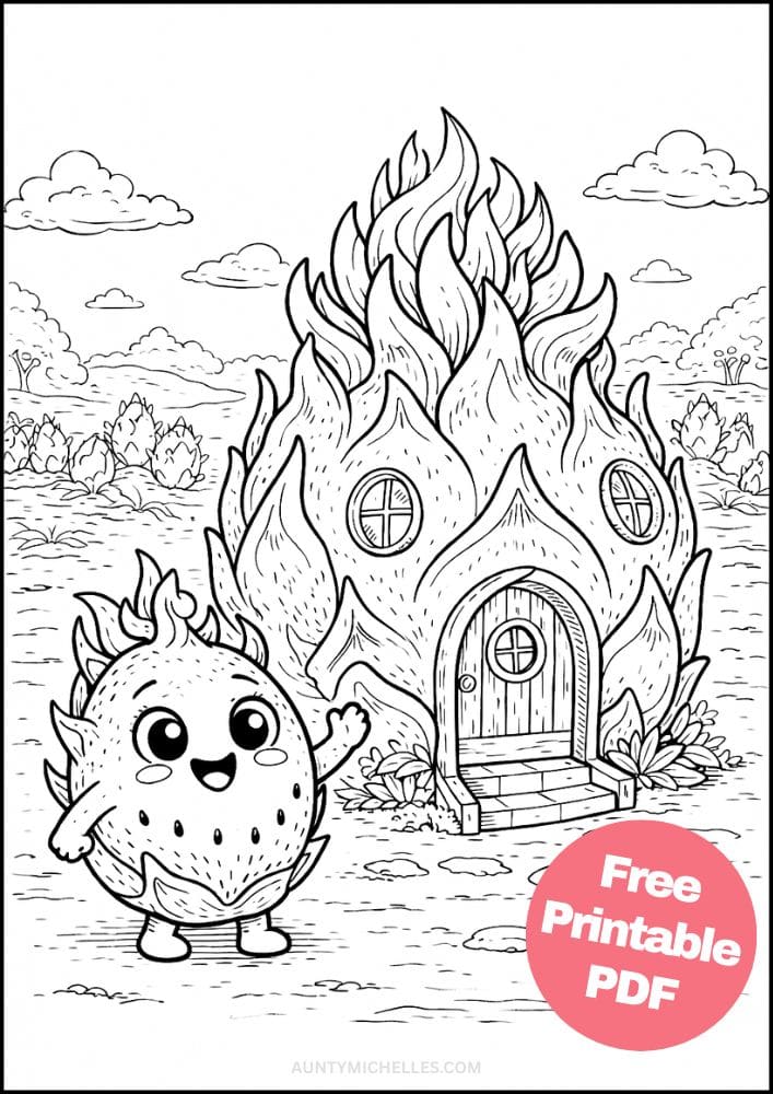 Free Printable Fruit Coloring Pages for Kids Cute Food Colouring Book Sheets Printout PDF 15 dragonfruit house