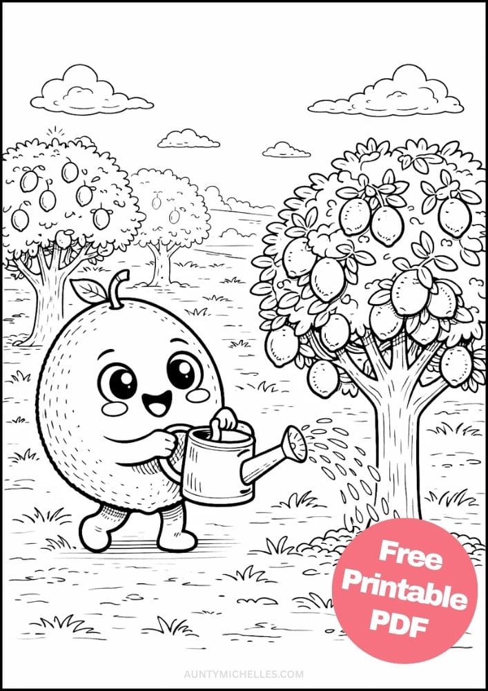 Free Printable Fruit Coloring Pages for Kids Cute Food Colouring Book Sheets Printout PDF 18 lemon tree farm