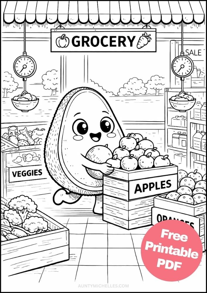 Free Printable Fruit Coloring Pages for Kids Cute Food Colouring Book Sheets Printout PDF 19 avocado grocery