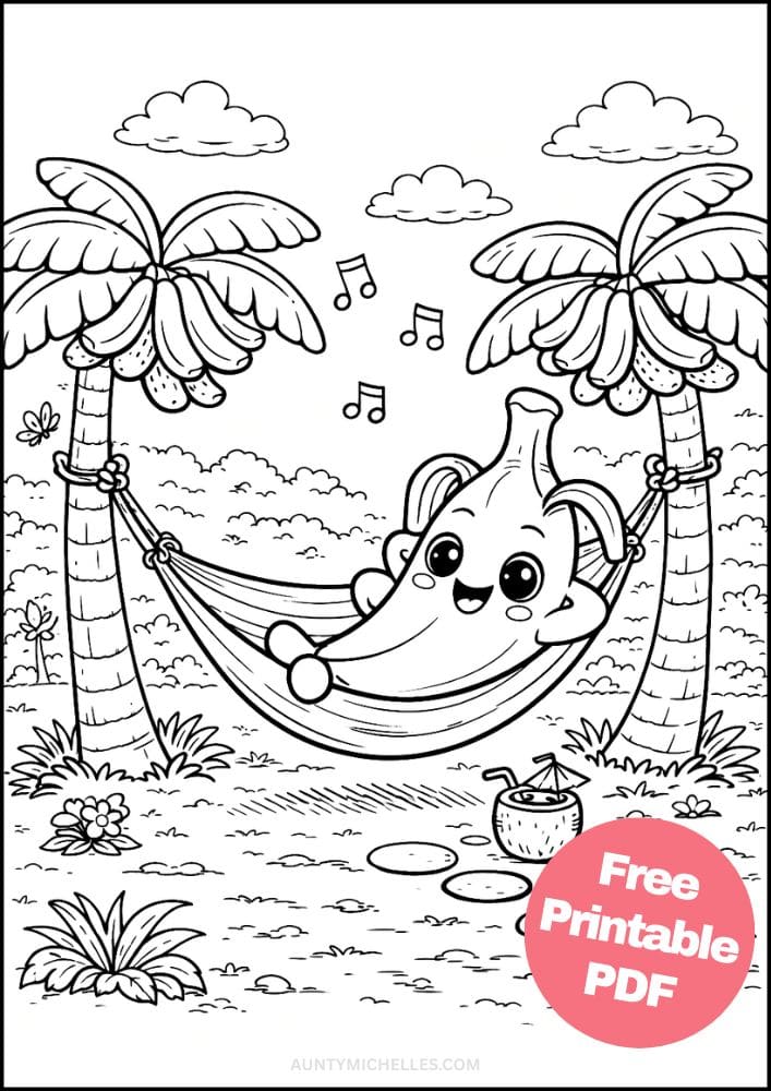 Free Printable Fruit Coloring Pages for Kids Cute Food Colouring Book Sheets Printout PDF 2 banana hammock