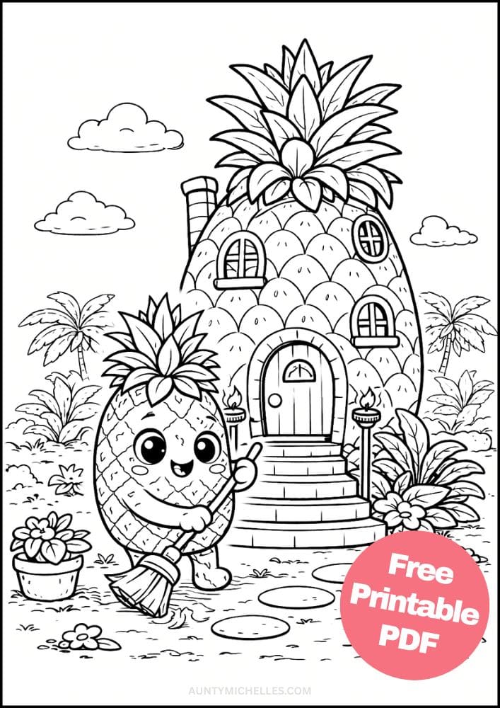 Free Printable Fruit Coloring Pages for Kids Cute Food Colouring Book Sheets Printout PDF 3 pineapple house