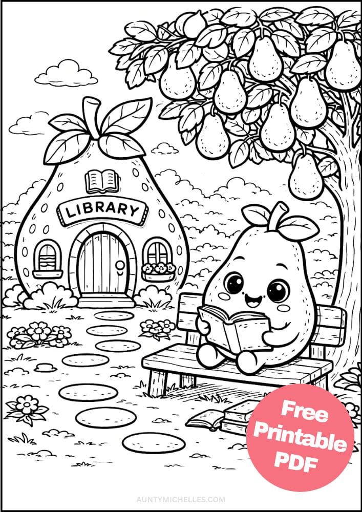 Free Printable Fruit Coloring Pages for Kids Cute Food Colouring Book Sheets Printout PDF 4 pear library