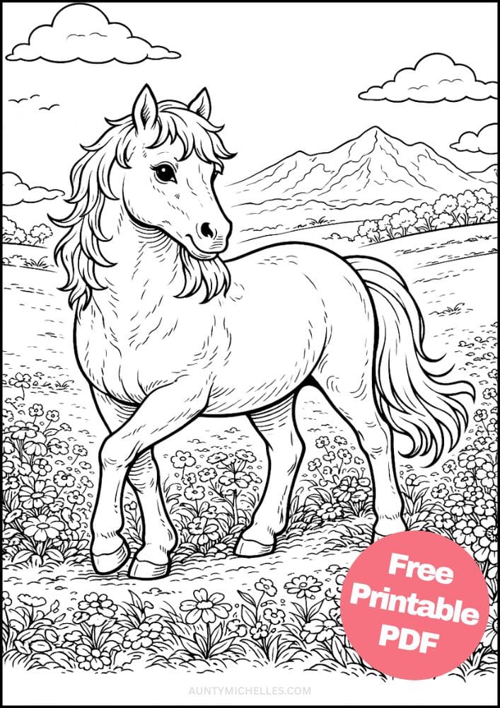Free Printable Horse Coloring Pages for Kids Pony Coloring Book Printout Sheets 11 realistic flowers mountain
