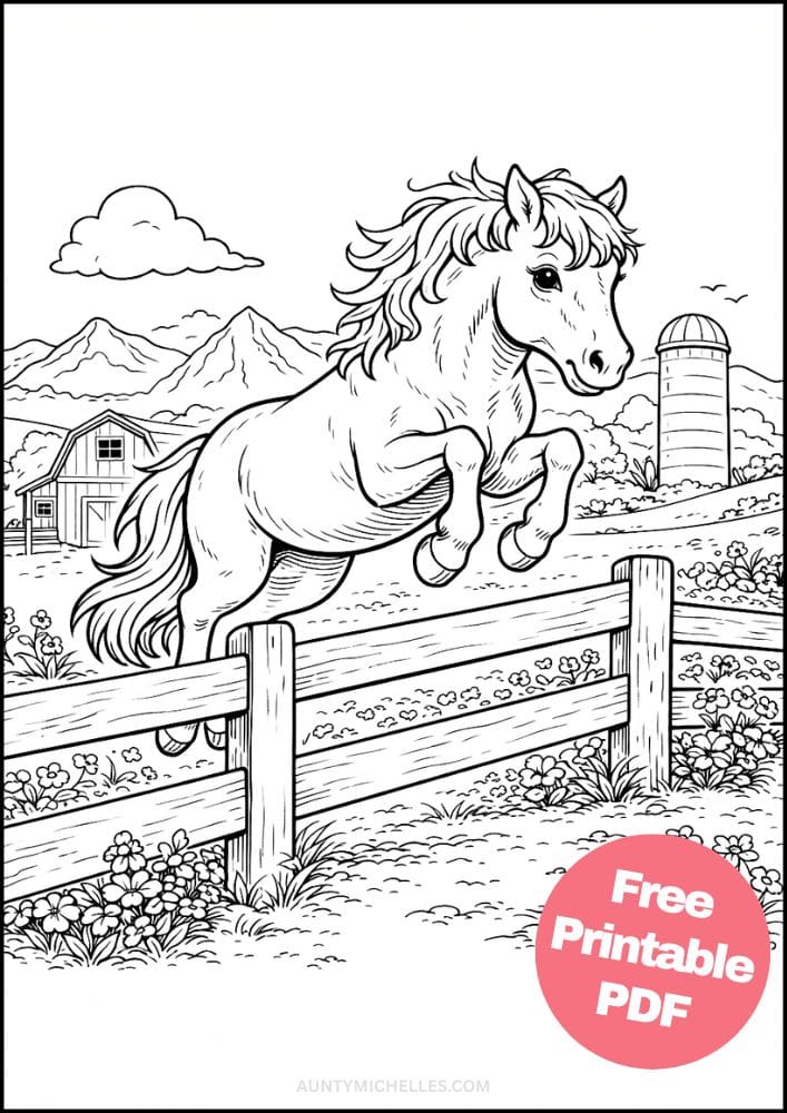 Free Printable Horse Coloring Pages for Kids Pony Coloring Book Printout Sheets 12 realistic jumping fence