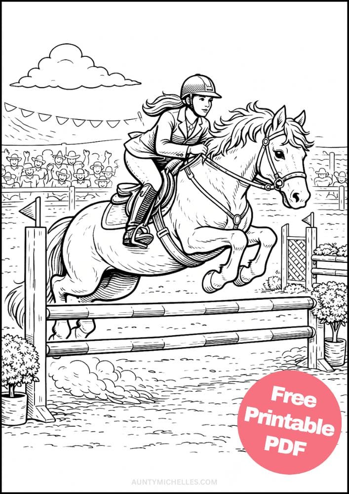 Free Printable Horse Coloring Pages for Kids Pony Coloring Book Printout Sheets 16 realistic show horse jump
