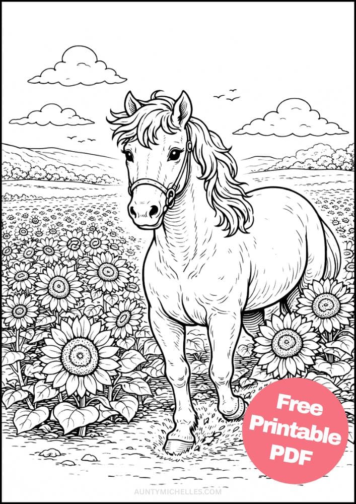 Free Printable Horse Coloring Pages for Kids Pony Coloring Book Printout Sheets 17 realistic sunflower field