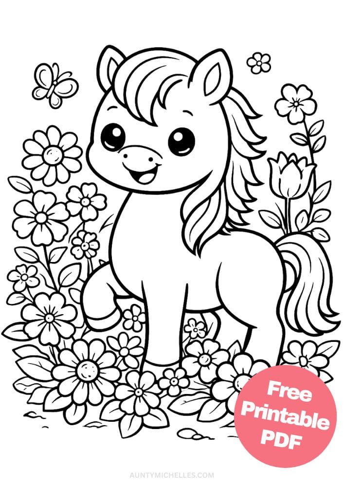 Free Printable Horse Coloring Pages for Kids Pony Coloring Book Printout Sheets 3 flower garden easy