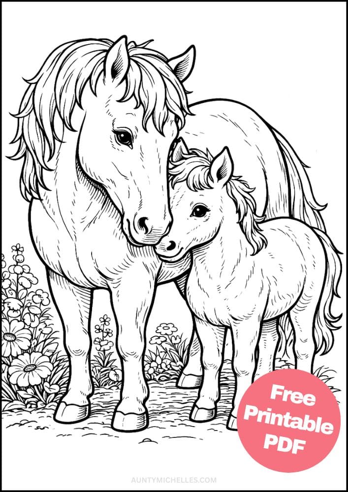 Free Printable Horse Coloring Pages for Kids Pony Coloring Book Printout Sheets 9 realistic mare and baby