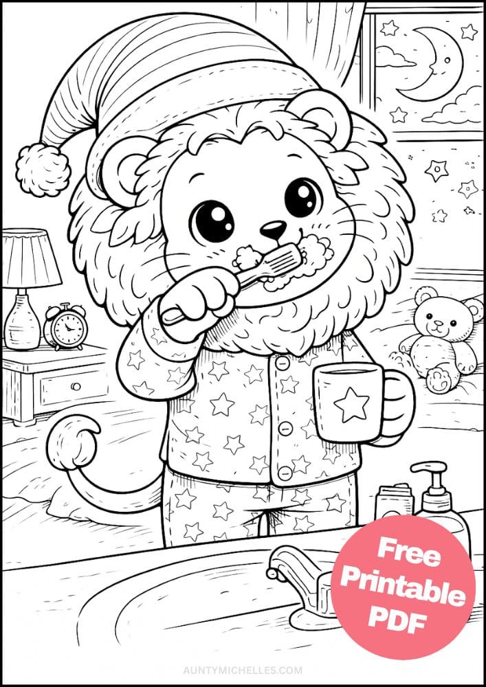 Free Printable Lion Coloring Pages for Kids Activities Colouring Sheets 10 night time brushing teeth hygiene