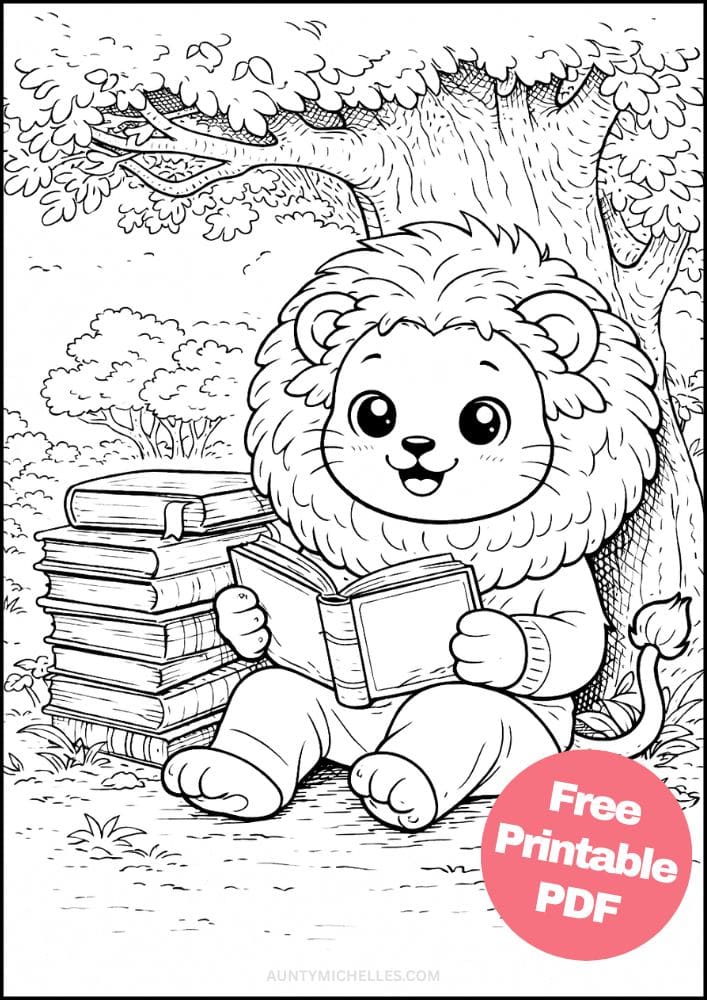 Free Printable Lion Coloring Pages for Kids Activities Colouring Sheets 14 reading under tree