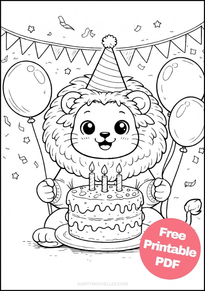 Free Printable Lion Coloring Pages for Kids Activities Colouring Sheets 16 birthday balloons cake