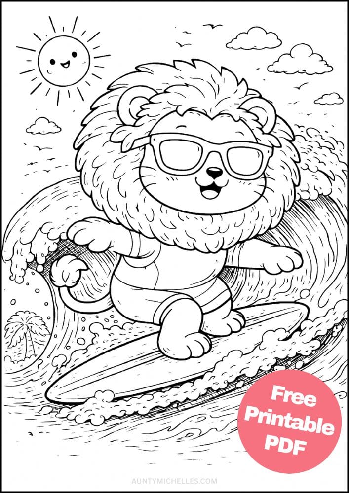 Free Printable Lion Coloring Pages for Kids Activities Colouring Sheets 7 surfing ocean