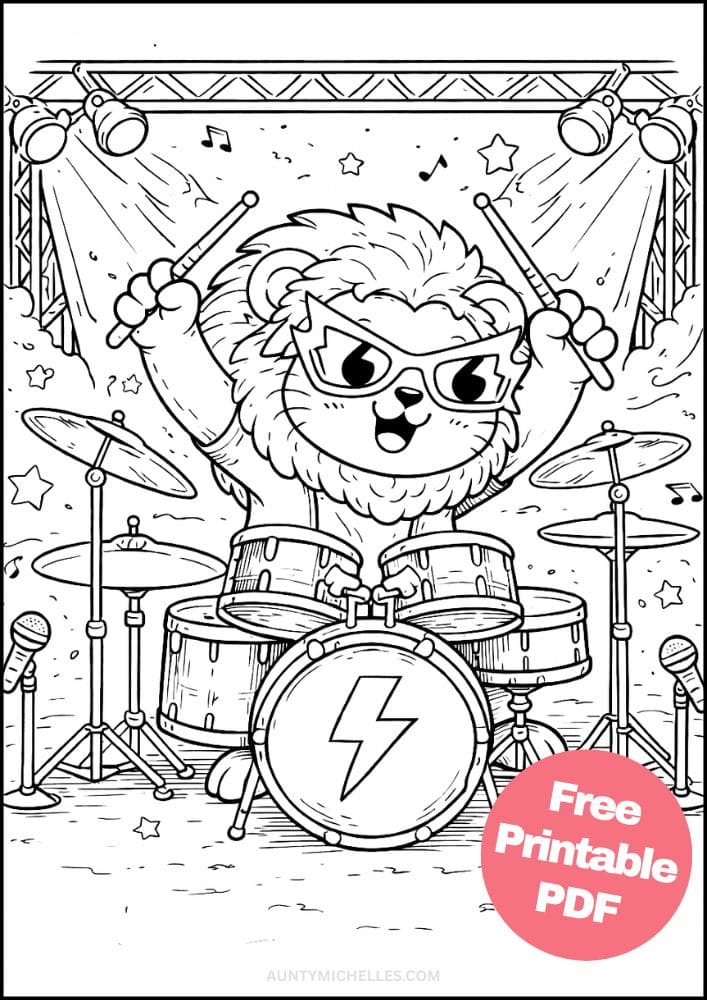 Free Printable Lion Coloring Pages for Kids Activities Colouring Sheets 8 rockstar drummer music
