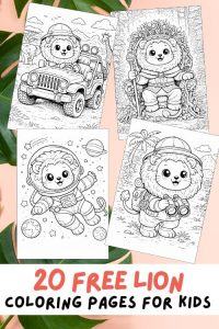 Free Printable Lion Coloring Pages for Kids, Cute Lion Activities, Cartoon Lion Colouring Sheets, Fun Lion, King of the Jungle, Rock Star, Surfer, Astronaut, Chef, Safari, Birthday, Doctor