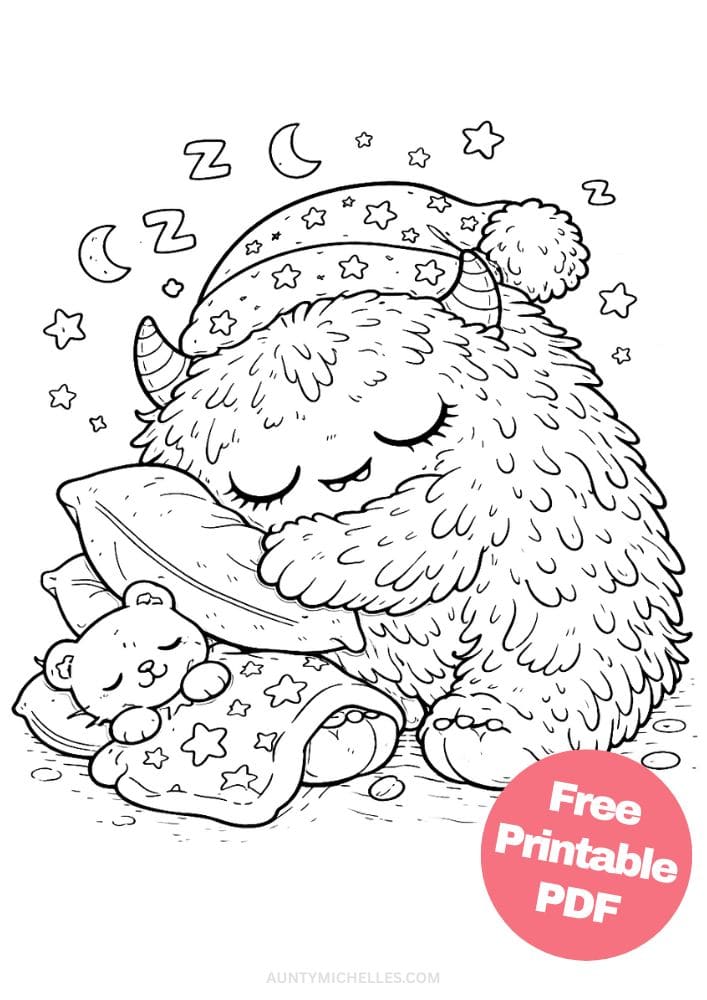 Free Printable Monster Coloring Pages for Kids Cute Creatures Activities Colouring Sheets 3 sleeping bedtime