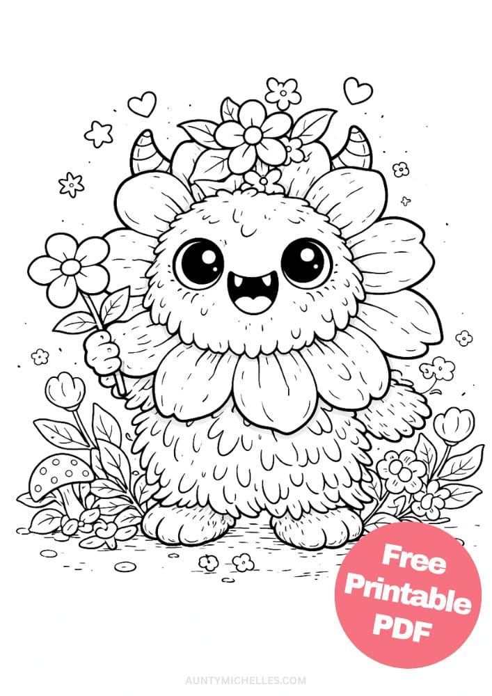 Free Printable Monster Coloring Pages for Kids Cute Creatures Activities Colouring Sheets 6 flower garden