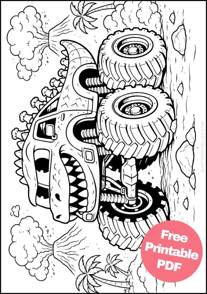 Free Printable Monster Truck Coloring Pages for Kids Activities Colouring Sheets 1 dinosaur