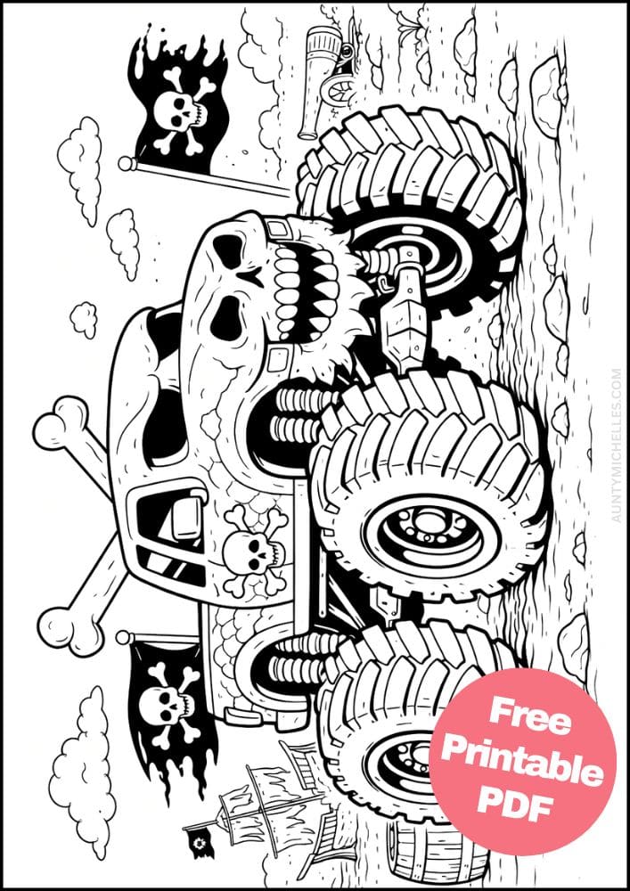 Free Printable Monster Truck Coloring Pages for Kids Activities Colouring Sheets 4 pirate skull crossbone