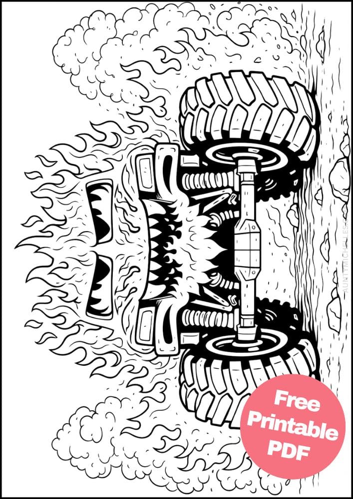 Free Printable Monster Truck Coloring Pages for Kids Activities Colouring Sheets 6 fire flame