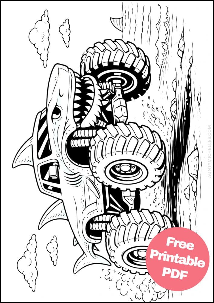 Free Printable Monster Truck Coloring Pages for Kids Activities Colouring Sheets 7 shark