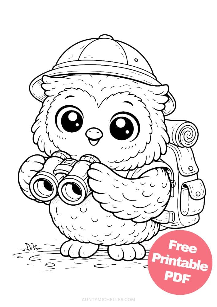Free Printable Owl Coloring Pages for Kids Bird Colouring Page Animal Printout Sheet 10 binoculars bird watching
