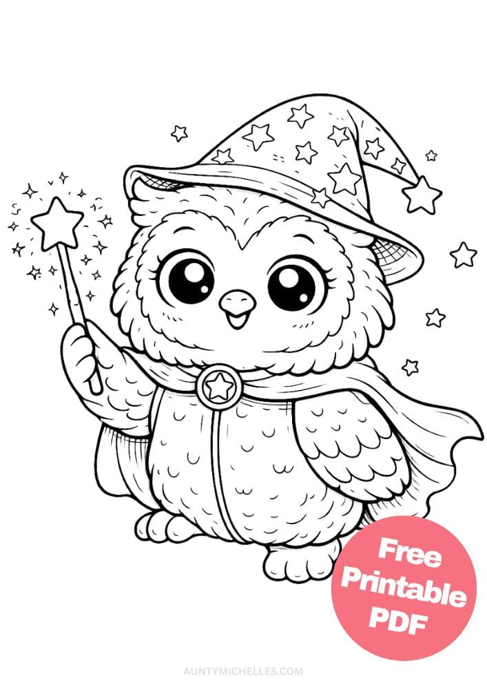 Free Printable Owl Coloring Pages for Kids Bird Colouring Page Animal Printout Sheet 12 wizard wand
