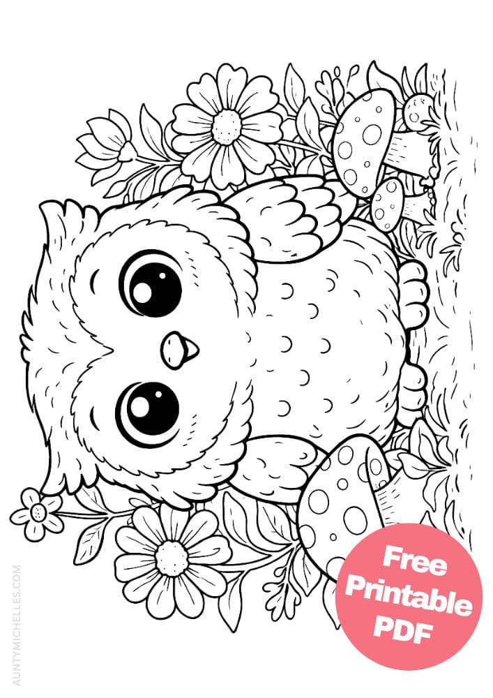 Free Printable Owl Coloring Pages for Kids Bird Colouring Page Animal Printout Sheet 3 flowers garden