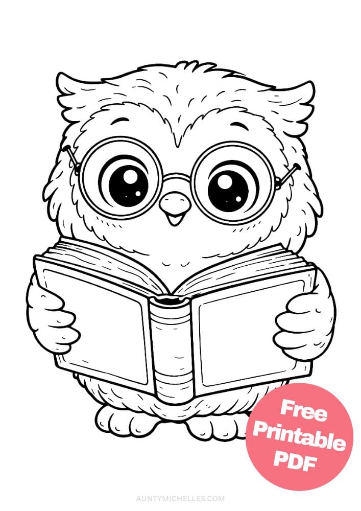 Free Printable Owl Coloring Pages for Kids Bird Colouring Page Animal Printout Sheet 4 reading smart glasses