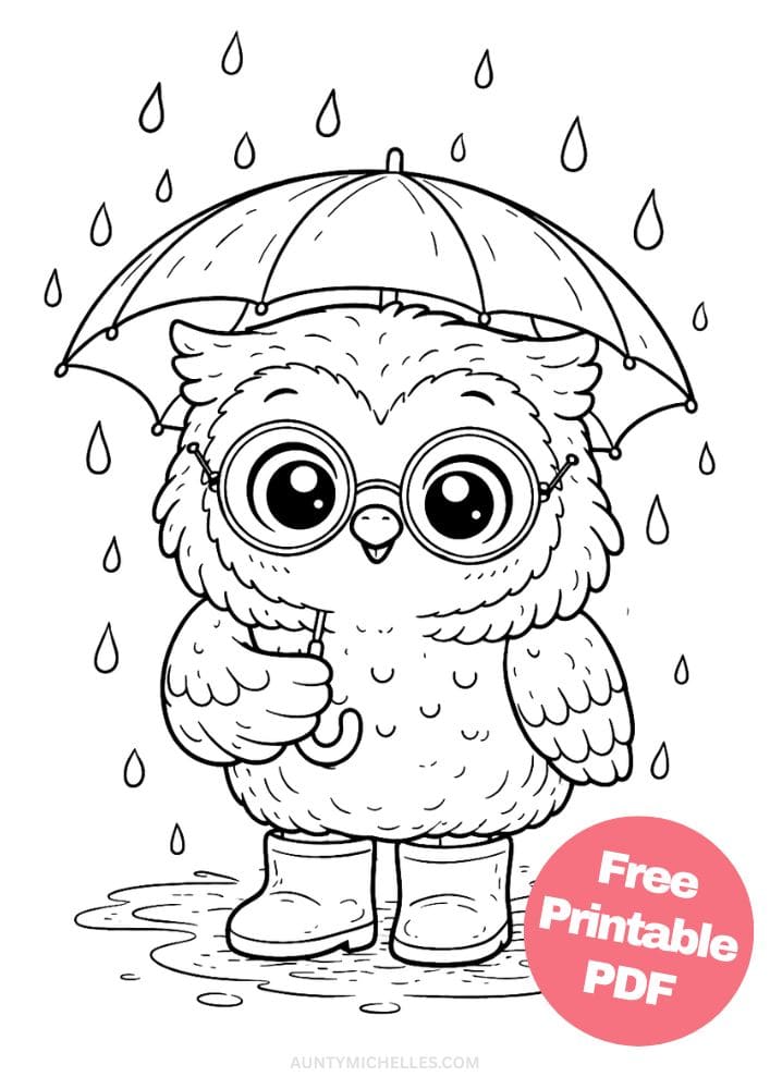 Free Printable Owl Coloring Pages for Kids Bird Colouring Page Animal Printout Sheet 6 rain umbrella