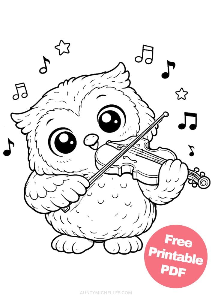 Free Printable Owl Coloring Pages for Kids Bird Colouring Page Animal Printout Sheet 7 music violin