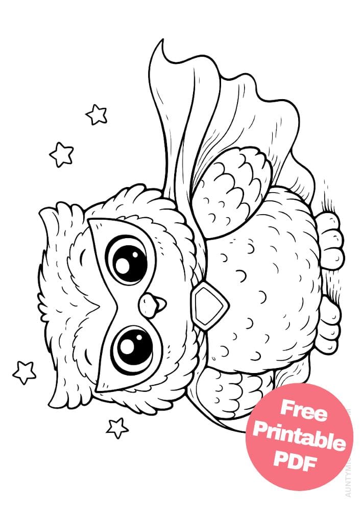 Free Printable Owl Coloring Pages for Kids Bird Colouring Page Animal Printout Sheet 9 super hero cape