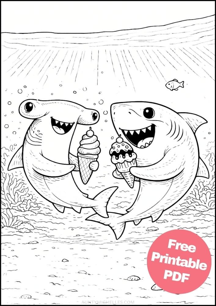 Free Printable Shark Coloring Pages for Kids Ocean Animal Activities Colouring Sheets 17 Ice Cream