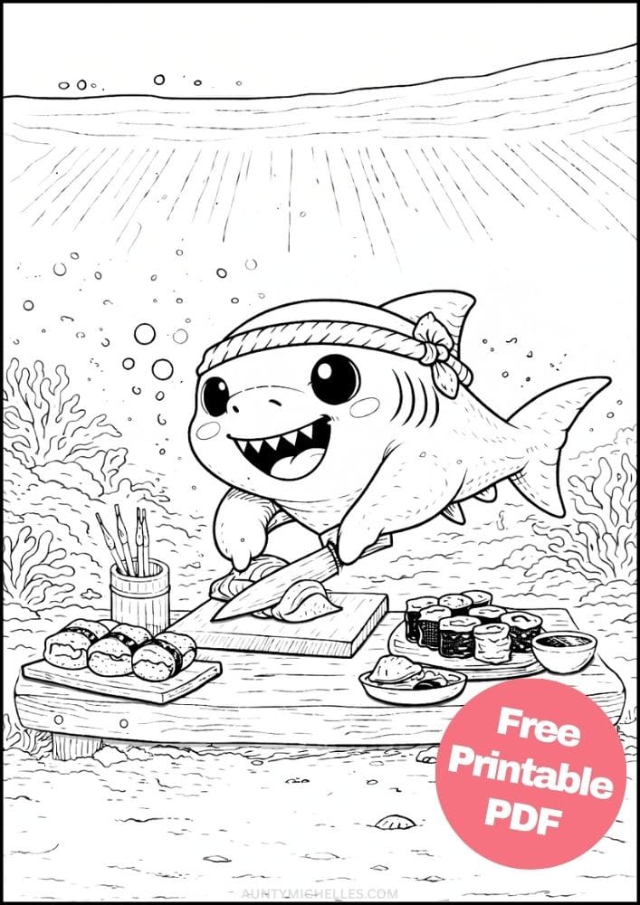 Free Printable Shark Coloring Pages for Kids Ocean Animal Activities Colouring Sheets 18 Cute Sushi Chef