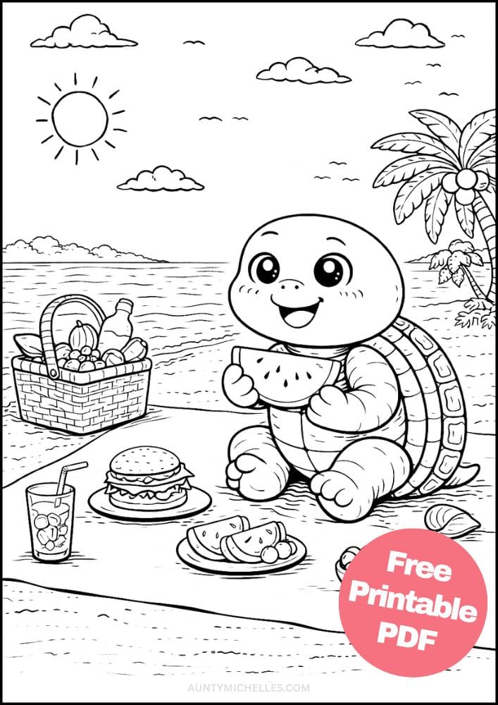Free Printable Turtle Coloring Pages for Kids Animal Activities Colouring Sheets 15 beach picnic