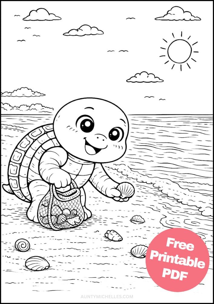Free Printable Turtle Coloring Pages for Kids Animal Activities Colouring Sheets 16 collecting seashells