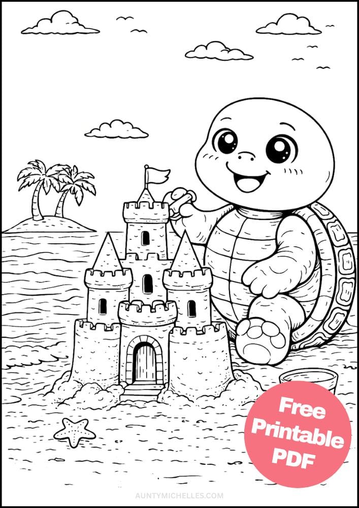 Free Printable Turtle Coloring Pages for Kids Animal Activities Colouring Sheets 7 sand castle