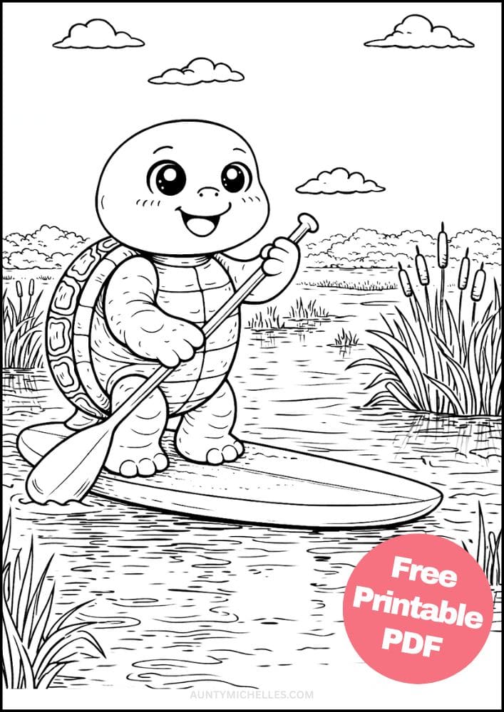 Free Printable Turtle Coloring Pages for Kids Animal Activities Colouring Sheets 8 paddle boarding