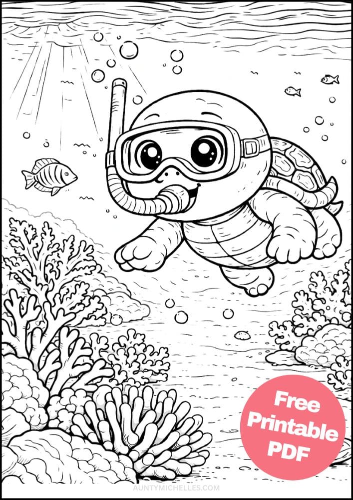 Free Printable Turtle Coloring Pages for Kids Animal Activities Colouring Sheets 9 snorkeling