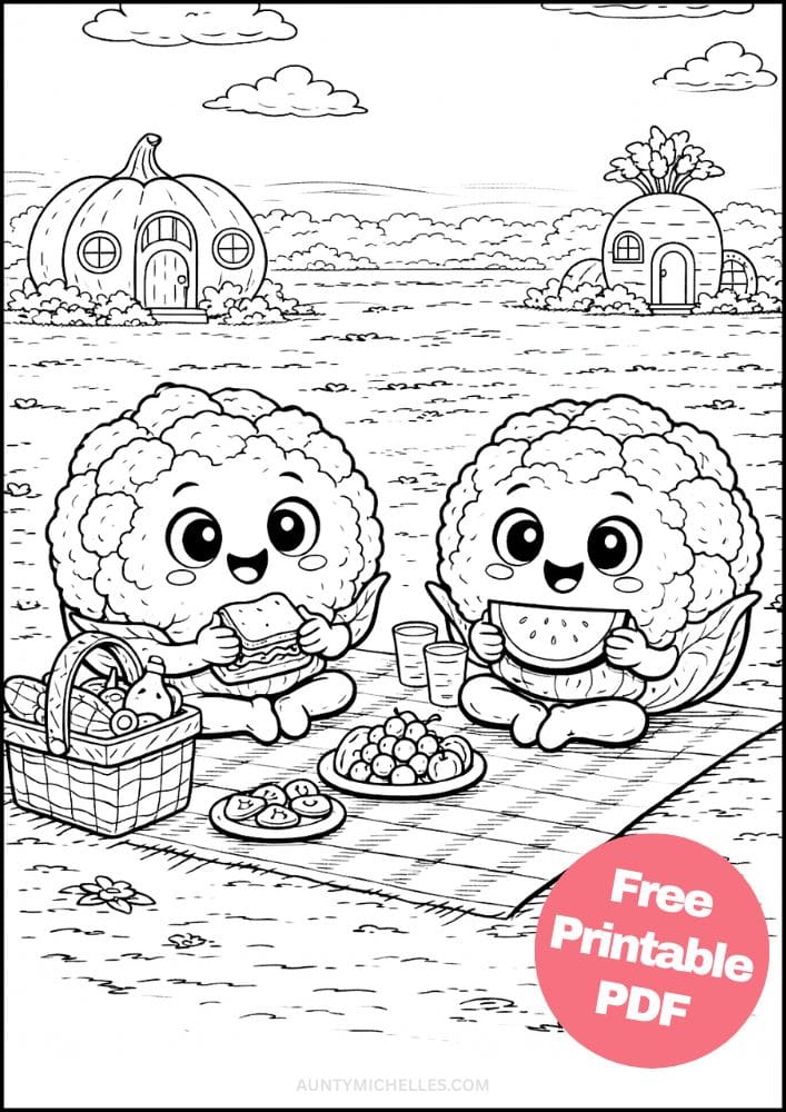 Free Printable Vegetable Coloring Pages for Kids Food Village Activities Colouring Sheets 17 cauliflower picnic
