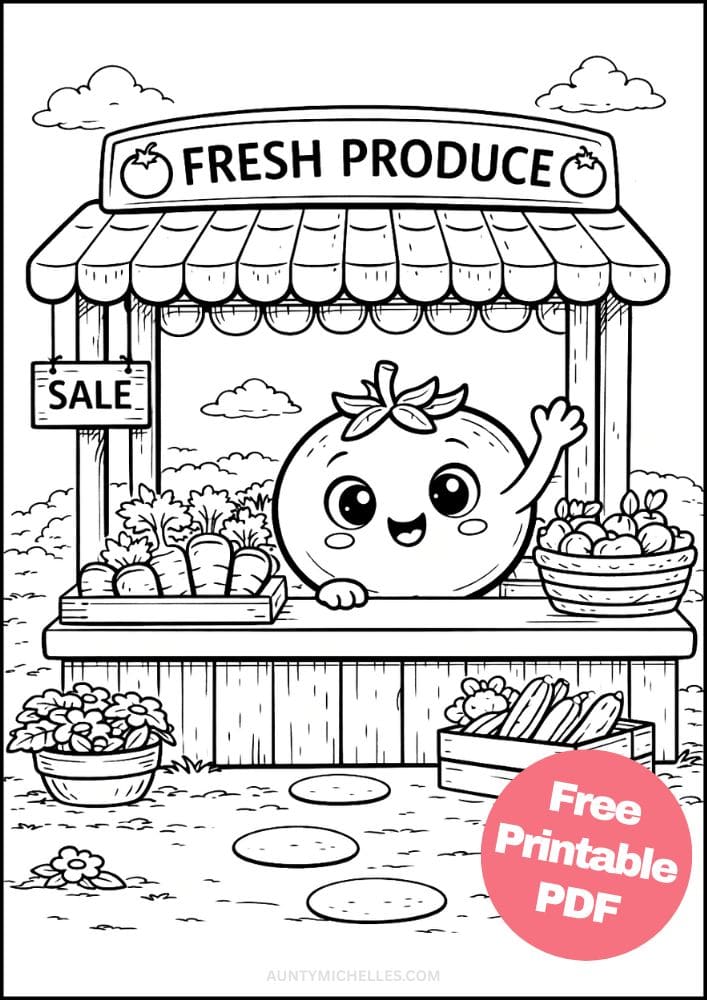 Free Printable Vegetable Coloring Pages for Kids Food Village Activities Colouring Sheets 2 tomato vegetable stand
