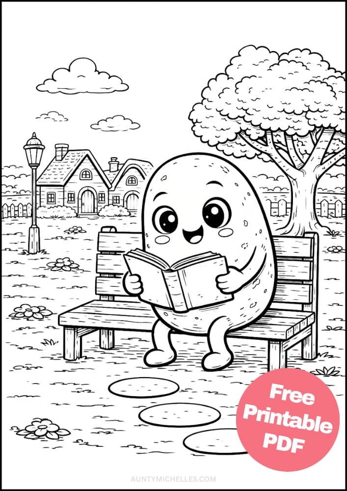 Free Printable Vegetable Coloring Pages for Kids Food Village Activities Colouring Sheets 8 potato town bench reading