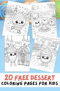 Free Printable Dessert Coloring Pages for Kids, Food Activities, Ice cream Colouring Sheets, Cake Printables, Milkshake, Donut, Gingerbread, Croissant, Pie, Macaron, Cupcake, Waffle, Churro, Cookie