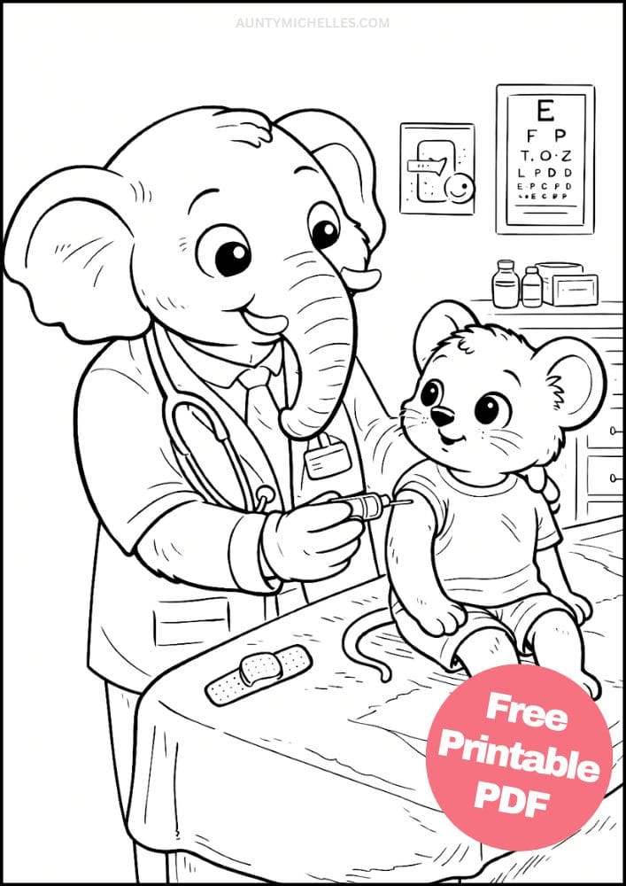 Free Printable Doctor Coloring Pages for Kids Dr Activities Colouring Sheets 9 vaccine shot